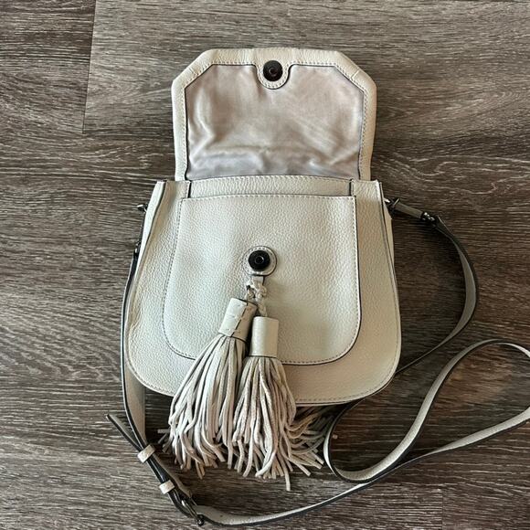 Rebecca Minkoff Isobel Tassel Saddle Bag Gray Leather Crossbody Shoulder VGUC - Picture 7 of 16
